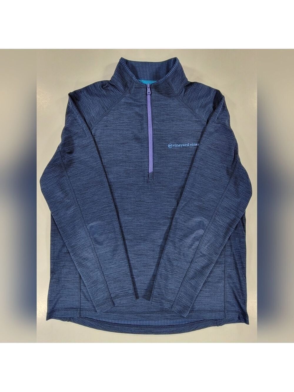 Vineyard Vines Pullover Mens Large Performance 1/4 Zip Waffle Grid Blue Fleece